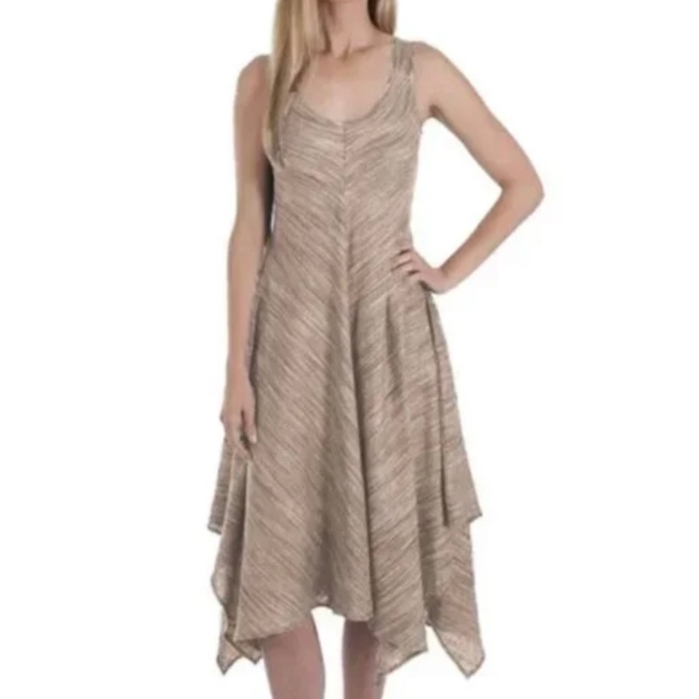 Beige Linen Blend Lagenlook Sleeveless Dress Handkerchief Hem Size XL